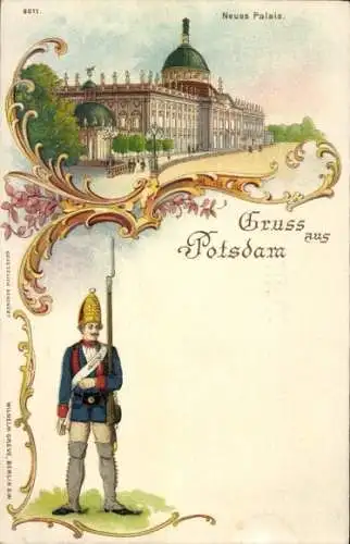 Litho Potsdam, Neues Palais, Soldat in Uniform