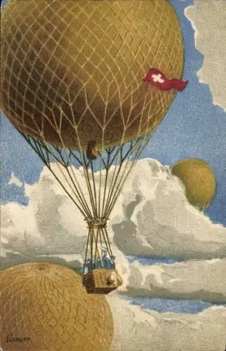 Künstler Ak Schaupp, Zürich Stadt Schweiz, Gordon Bennett Wettfliegen 1909, Fesselballons