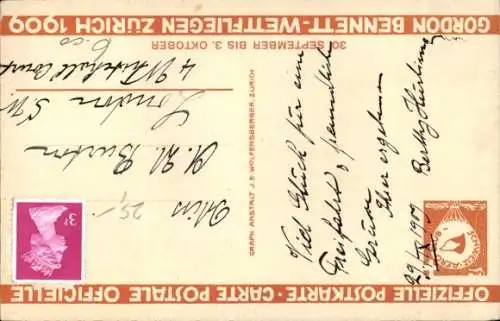 Künstler Ak Schaupp, Zürich Stadt Schweiz, Gordon Bennett Wettfliegen 1909, Fesselballons
