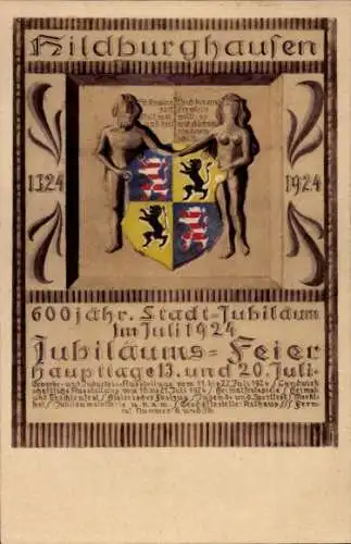 Wappen Ak Hildburghausen in Thüringen, 600jh Stadtjubiläum 1924