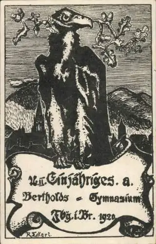 Künstler Ak Eckert, R., Freiburg im Breisgau, Einjähriges Bertholds-Gymnasium, 1920