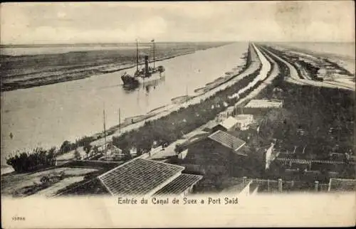 Ak Port Said Ägypten, Blick auf den Suezkanal, Schiff