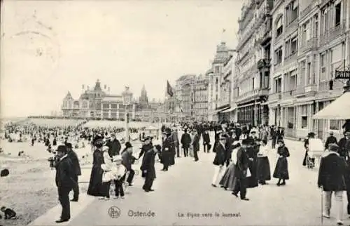 Ak Oostende Ostende Westflandern, Promenade zum Kursaal, Strand