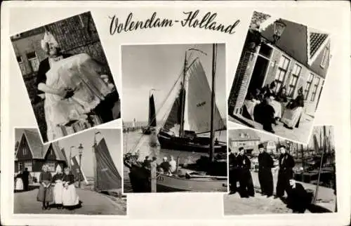 Ak Volendam Nordholland Niederlande, Volendamer Tracht, Segelboot