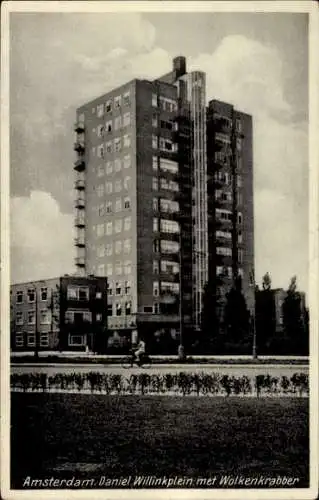 Ak Amsterdam Nordholland Niederlande, Daniel Willinkplein mit Wolkenkratzer