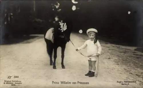 Ak Prinz Wilhelm von Preußen, Matrosenmütze, Pony