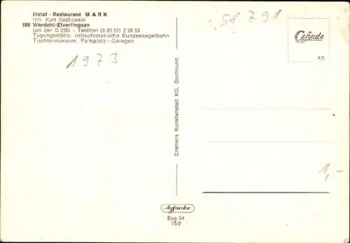 Ak Elverlingsen Werdohl im Sauerland, Hotel Mark, Kegelbahn, Tresen, Gastraum