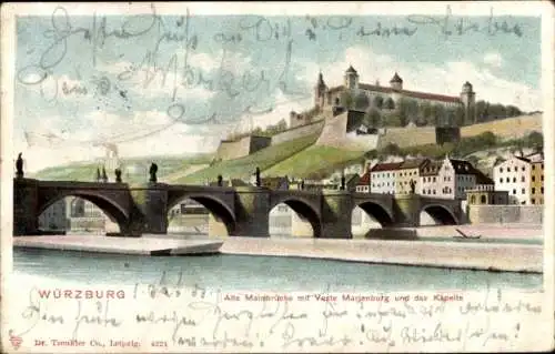 Ak Würzburg am Main Unterfranken, Alte Mainbrücke, Veste Marienburg, Käppele