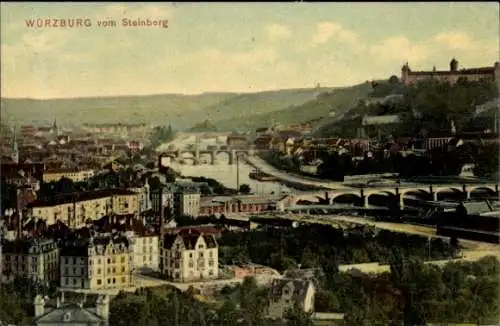 Ak Würzburg am Main Unterfranken, Blick vom Steinberg, Festung