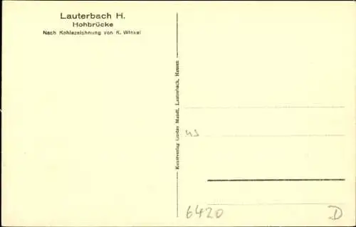 Künstler Ak Winkel, Karl, Lauterbach an der Lauter Vogelsbergkreis, Hohbrücke, Fachwerkhäuser