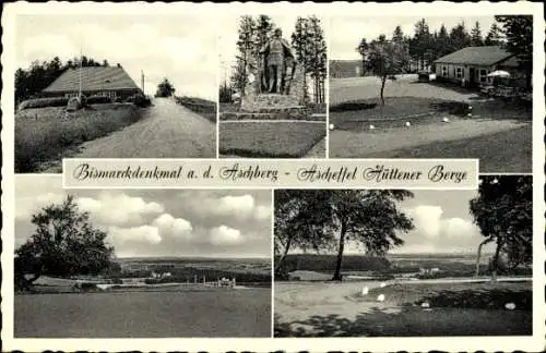 Ak Ascheffel in Schleswig Holstein, Bismarck Denkmal, Aschberg, Hüttener Berge, Gaststätte H. Lassen