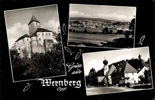 Ak Wernberg Köblitz in der Oberpfalz, Kirche, Burg, Gesamtansicht