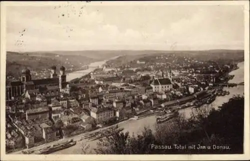 Ak Passau in Niederbayern, Gesamtansicht, Inn, Donau