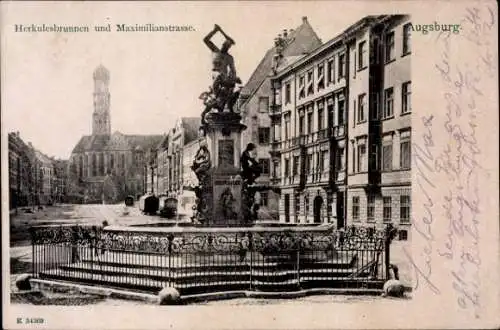 Ak Augsburg in Schwaben, Herkulesbrunnen, Maximilianstraße