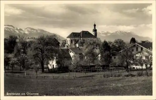 Ak Breitbrunn am Chiemsee, Teilansicht mit Kirche