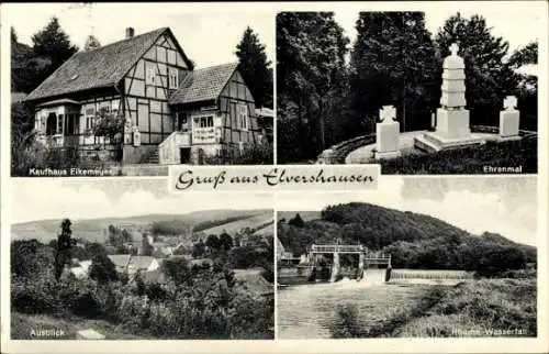 Ak Elvershausen Katlenburg Lindau in Niedersachsen, Ehrenmal, Kaufhaus Eikemeyer, Ausblick