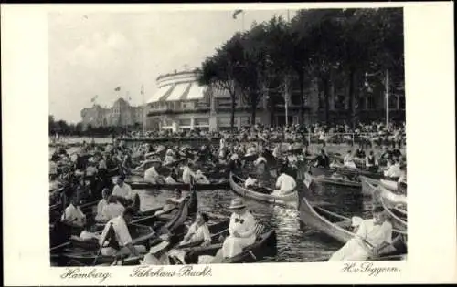 Ak Hamburg Mitte St. Pauli, Neues Fährhaus, Bucht, Ruderboote, Personen