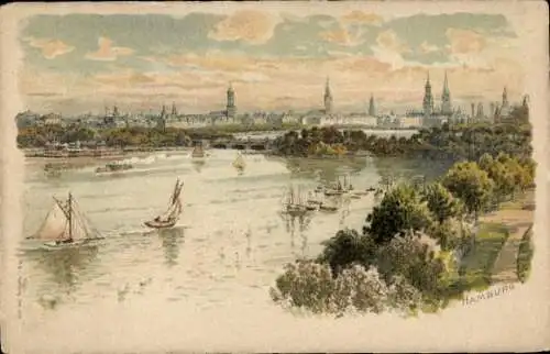 Litho Hamburg, Stadtpanorama, Verein zur Förderung des Fremdenverkehrs