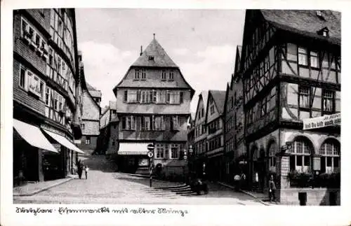 Ak Wetzlar a. d. Lahn Hessen, Eisenmarkt mit alter Münze, Fachwerkhaus