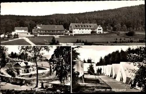 Ak Sundern im Sauerland, Jugendbildungsstätte, Zeltlager Sportjugend, Sorpesee, Bootshaus