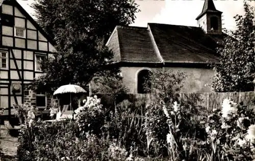 Ak Altenhellefeld Sundern Sauerland, Gasthof Alte Post, Fachwerkhaus, Terrasse