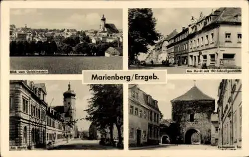 Ak Marienberg im Erzgebirge Sachsen, Am Markt, HO Schnellgaststätte, Zschopauer Tor, Panorama