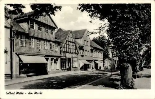 Ak Melle in Niedersachsen, Markt, Fachwerkhaus