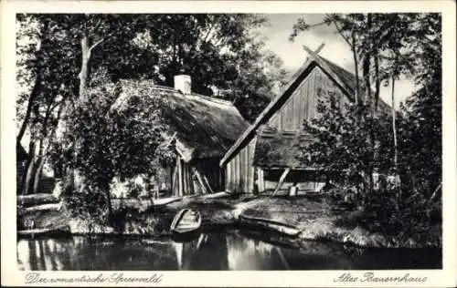 Ak Spreewald, Altes Bauernhaus, Kahn