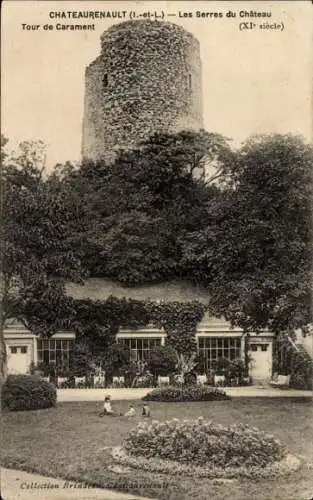 Ak Château Renault Indre et Loire, Les Serres du Chateau, Tour de Carament