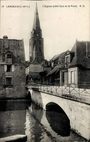 Ak Langeais Indre et Loire, Kirche, Südseite, Brücke