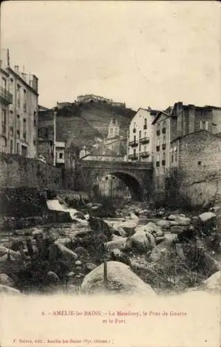 Ak Amelie les Bains Pyrénées Orientales, Le Mondony, le Pont de Guerre, le Fort