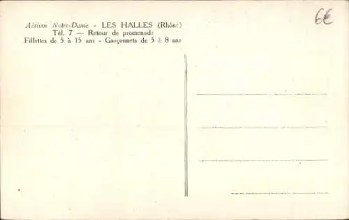 Ak Les Halles Rhône, Aerium Notre-Dame, Retour de promenade, Fillettes de 5 a 15 ans, Garconnets