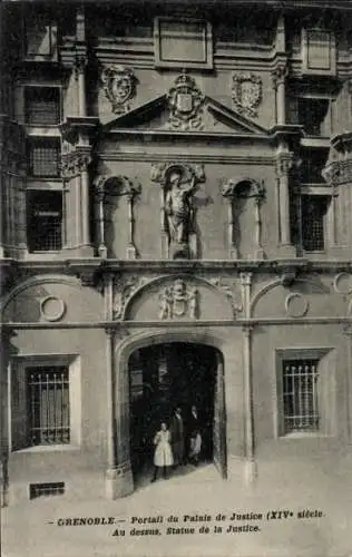 Ak Grenoble Isère, Justizpalast, Portal, Statue de la Justice