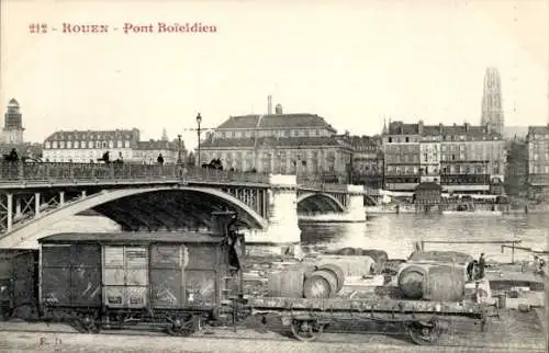 Ak Rouen Seine Maritime, Pont Boieldieu, Güterzug