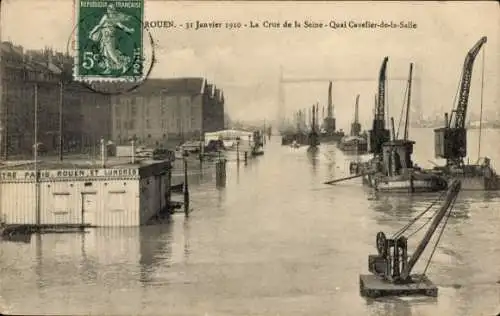 Ak Rouen Seine Maritime, La Crue de la Seine, Quai Cavelier-de-la-Salle, 31. Januar 1910