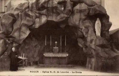 Ak Rouen Seine Maritime, Kirche N.-D. de Lourdes, Grotte