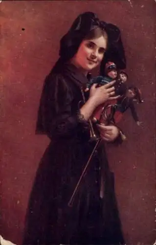 Künstler Ak Mädchen in Elsässer Tracht, Soldaten-Spielzeuge