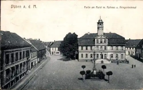 Ak Bad Düben an der Mulde Sachsen, Markt, Rathaus, Kriegerdenkmal