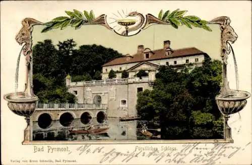 Passepartout Ak Bad Pyrmont in Niedersachsen, Fürstliches Schloss, Wasserspeier
