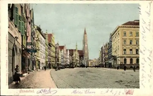 Ak Landshut in Niederbayern, Straßenansicht, Platz, Turm