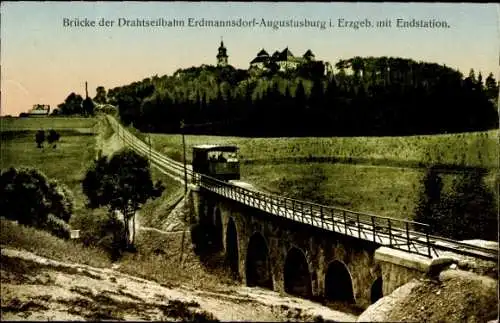 Ak Erdmannsdorf Augustusburg Erzgebirge, Brücke der  Drahtseilbahn, Endstation