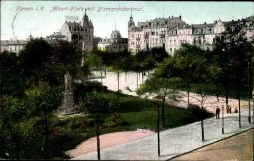 Ak Plauen im Vogtland, Albertplatz, Bismarckdenkmal