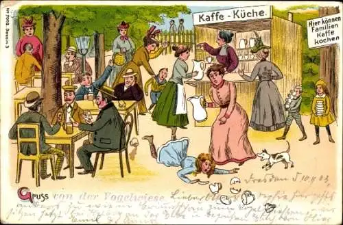 Künstler Ak Dresden Altstadt Johannstadt, Festplatz Vogelwiese, Kaffe-Küche