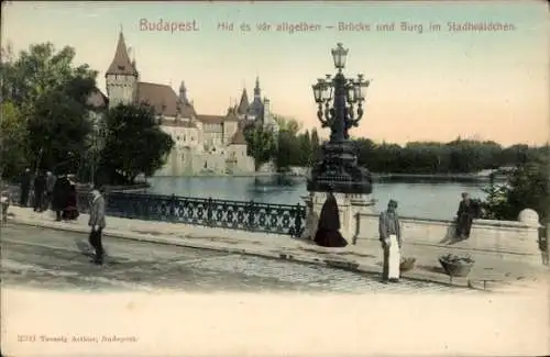 Ak Budapest Ungarn, Brücke, Burg im Stadtwäldchen