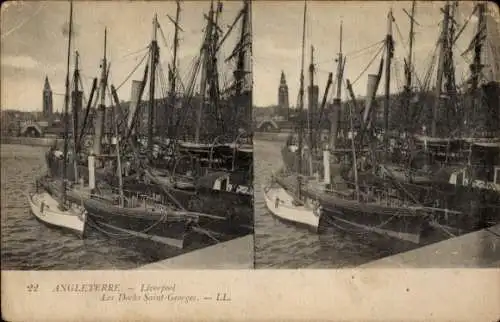 Stereo Ak Liverpool North West England, Les Docks Saint Georges, Dampfschiff
