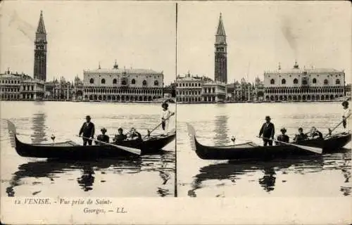 Stereo Ak Venezia Venedig Veneto, Vue prise de Saint Georges