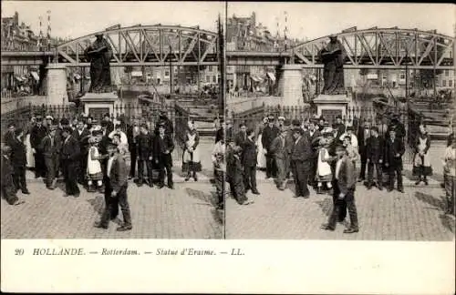 Stereo Ak Rotterdam Südholland Niederlande, Statue Erasmus