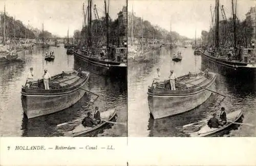 Stereo Ak Rotterdam Südholland Niederlande, Kanal, Schiffe