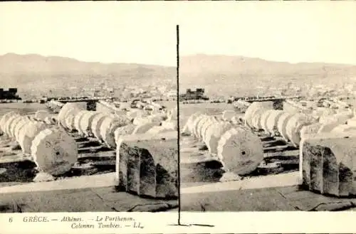 Stereo Ak Athen Griechenland, Parthenon, Säulen