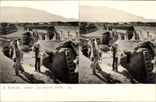 Stereo Ak Napoli Neapel Campania, Pompei, Neue Ausgrabungen